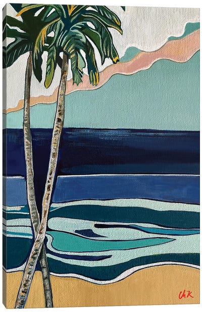 Two Palms On A Beach Canvas Art Print - Hidden Hale