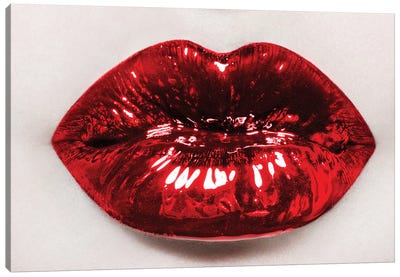 Julie G. In Glossy Red Canvas Art Print - Lips Art