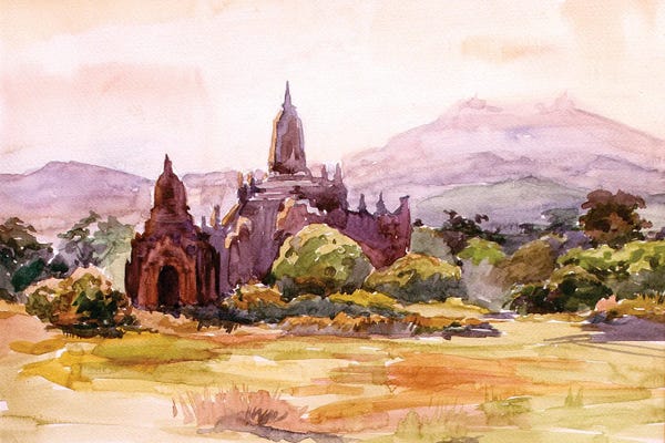 Pagodas: Bagan Hot Midday by CountessArt