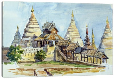 Bagan Wooden Buddhist Temple Canvas Art Print - Old Bagan