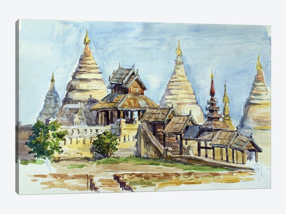Bagan Wooden Buddhist Temple by CountessArt 1-piece Canvas Art