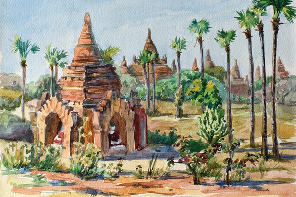 Pagodas: Burma Bagan Ancient Pagodas by CountessArt