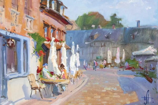 CountessArt: Lyons-la-Forêt, Cafe On The Market Place by CountessArt