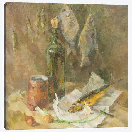 Wine And Fish Still-Life Canvas Print #HDV189} by CountessArt Canvas Artwork