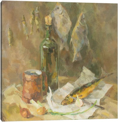 Wine And Fish Still-Life Canvas Art Print - CountessArt