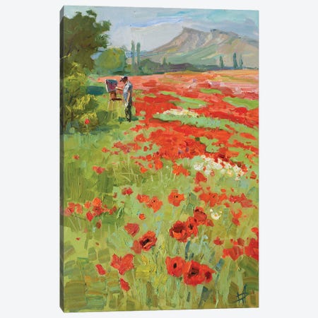 Pleinair On The Poppy Field Canvas Print #HDV209} by CountessArt Art Print