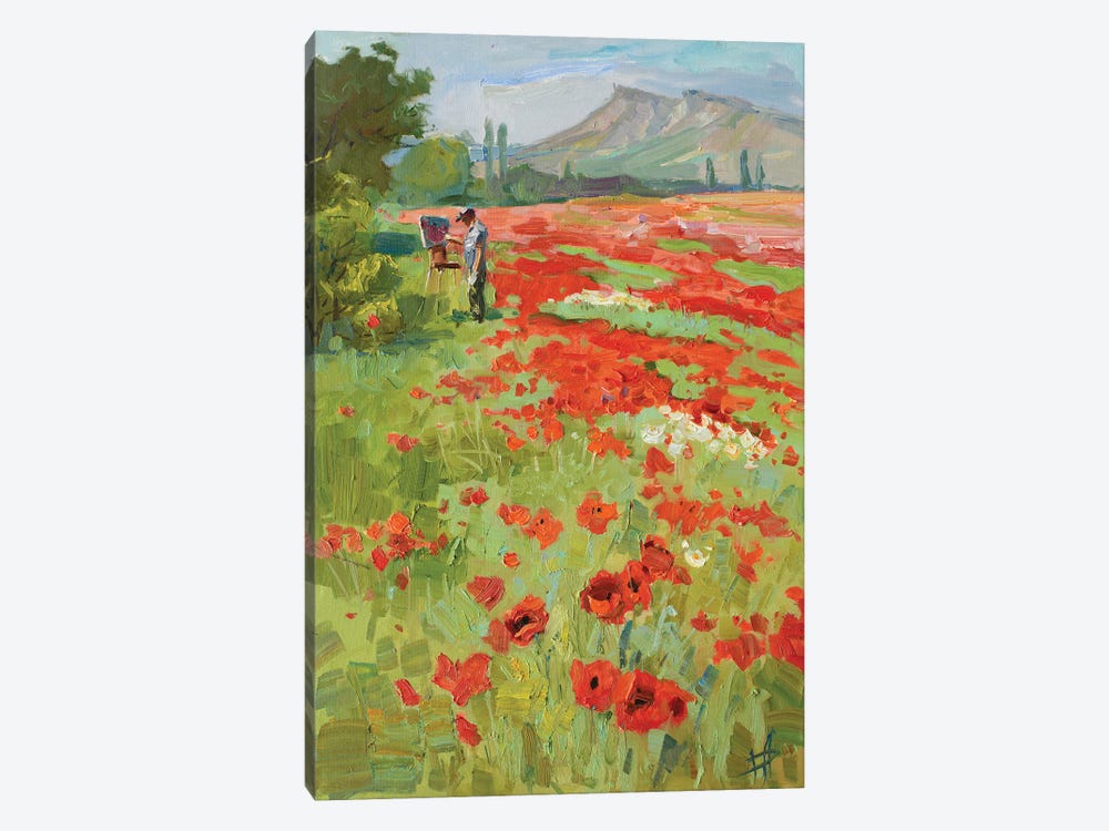 Pleinair On The Poppy Field by CountessArt 1-piece Canvas Artwork