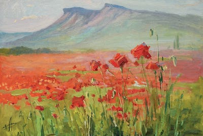 Poppy Field Evening by CountessArt framed wall art