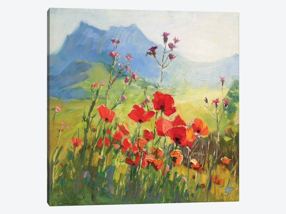 Poppy Field Under The White Cliffs by CountessArt 1-piece Canvas Artwork