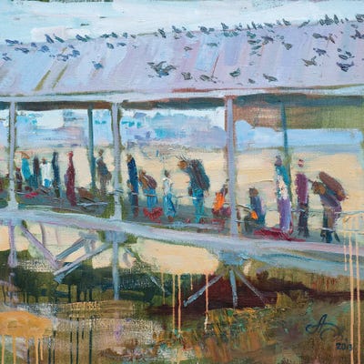 Rangoon River Seaport Cargo Bridge by CountessArt framed wall art