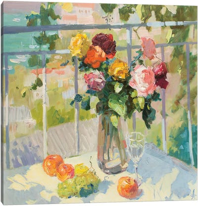 Roses On Terrace II Canvas Art Print - CountessArt