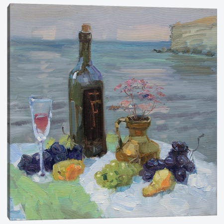 Still Life With Bottle Of Red Wine And Fruits Canvas Print #HDV263} by CountessArt Canvas Print
