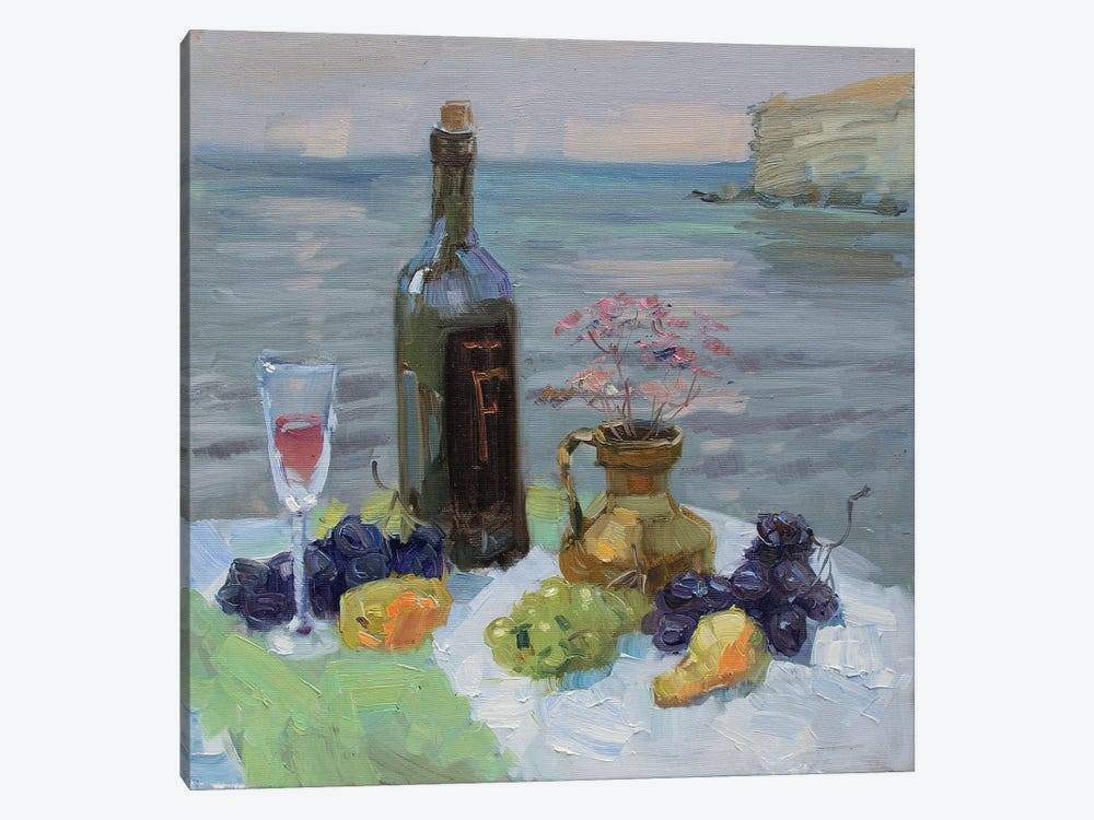 Still Life With Bottle Of Red Wine And Fruits by CountessArt 1-piece Canvas Art