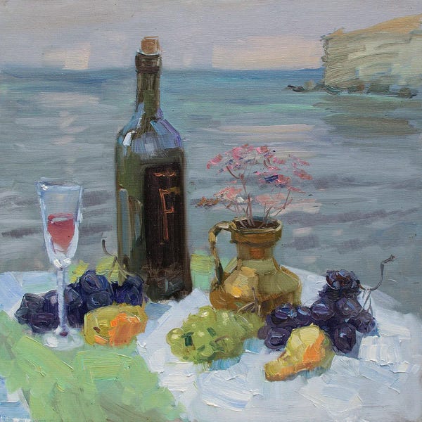 An Ode To Objects: Still Life With Bottle Of Red Wine And Fruits by CountessArt