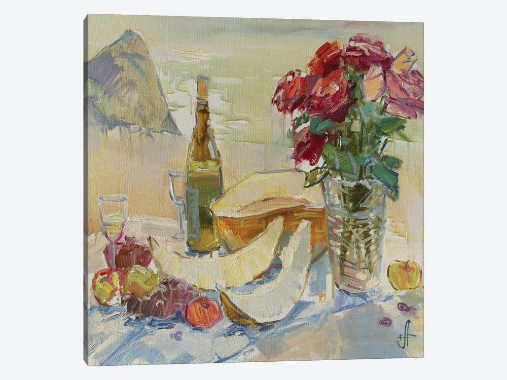 Still Life With Roses On The Beach II by CountessArt 1-piece Canvas Artwork