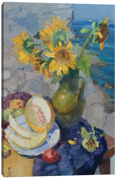 Sunflower And Melon Still Life Canvas Art Print - CountessArt
