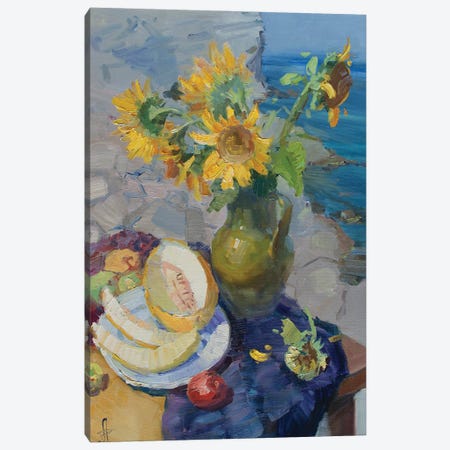 Sunflower And Melon Still Life Canvas Print #HDV274} by CountessArt Canvas Print