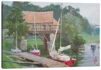 Vernon Yachts Near Old Mill France Canvas Art Print - CountessArt