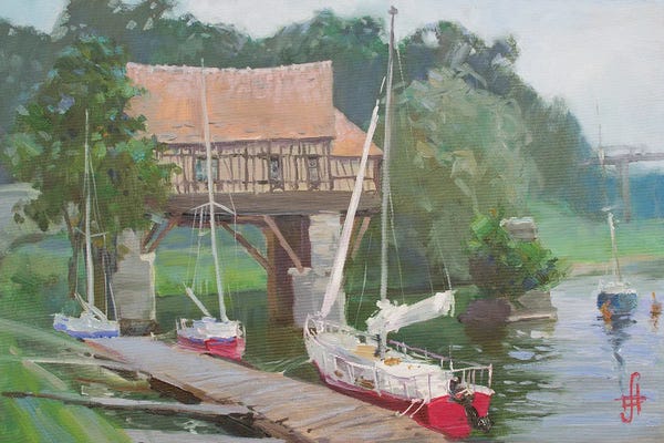 French Country Décor: Vernon Yachts Near Old Mill France by CountessArt
