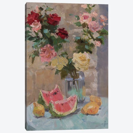 Watermelon Roses Canvas Print #HDV293} by CountessArt Canvas Art