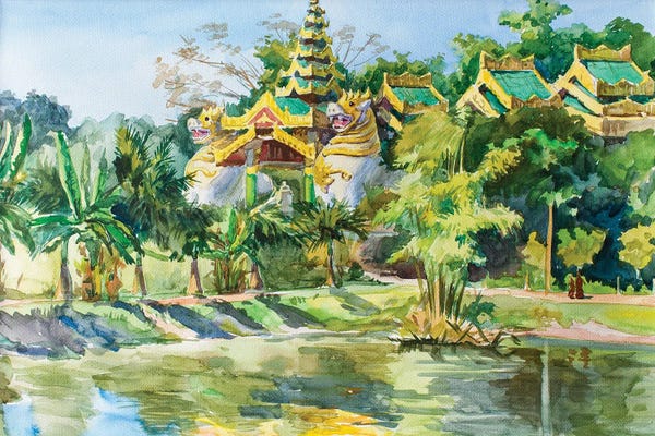Burma (Myanmar): Yangon Army Budhist Temple by CountessArt