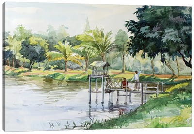 Yangon Buddhist Shrine On The Pond Canvas Art Print - CountessArt
