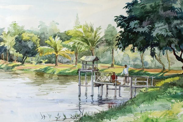 Burma (Myanmar): Yangon Buddhist Shrine On The Pond by CountessArt