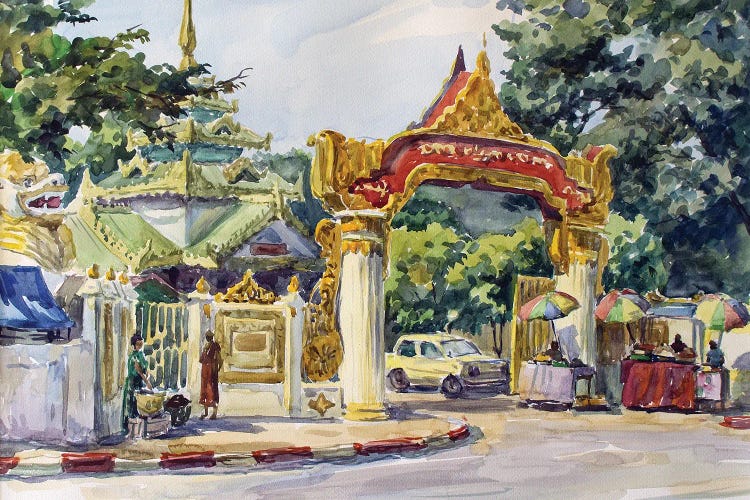 Yangon Budhist Temple Entrance by CountessArt wall art