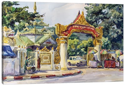 Yangon Budhist Temple Entrance Canvas Art Print - Buddhism Art