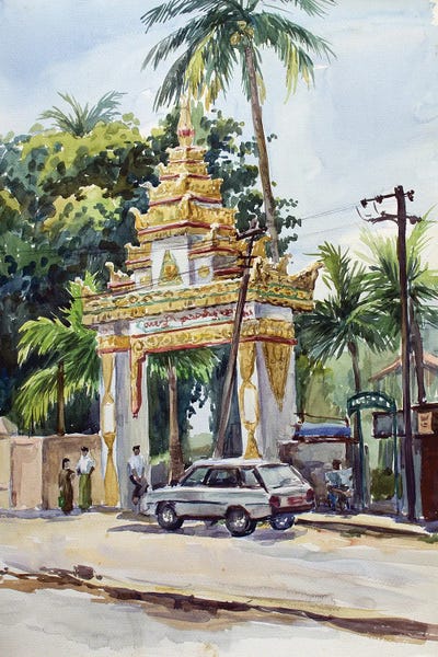 Buddhism: Yangon City Street by CountessArt