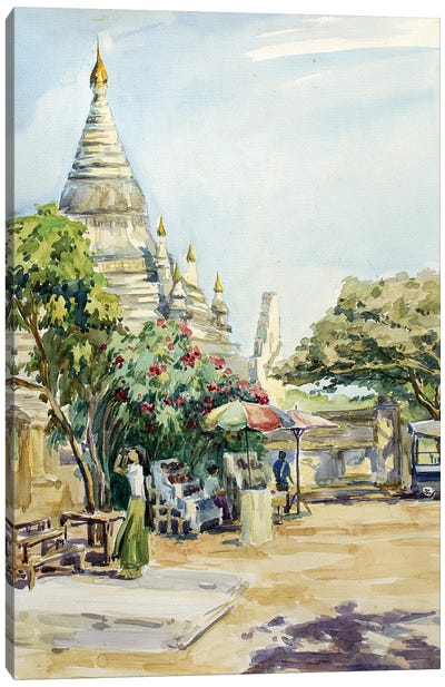 Yangon Market At The Pagoda Entrance Canvas Art Print