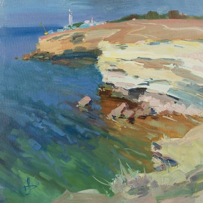 Lighthouse On The Cliff by CountessArt framed wall art