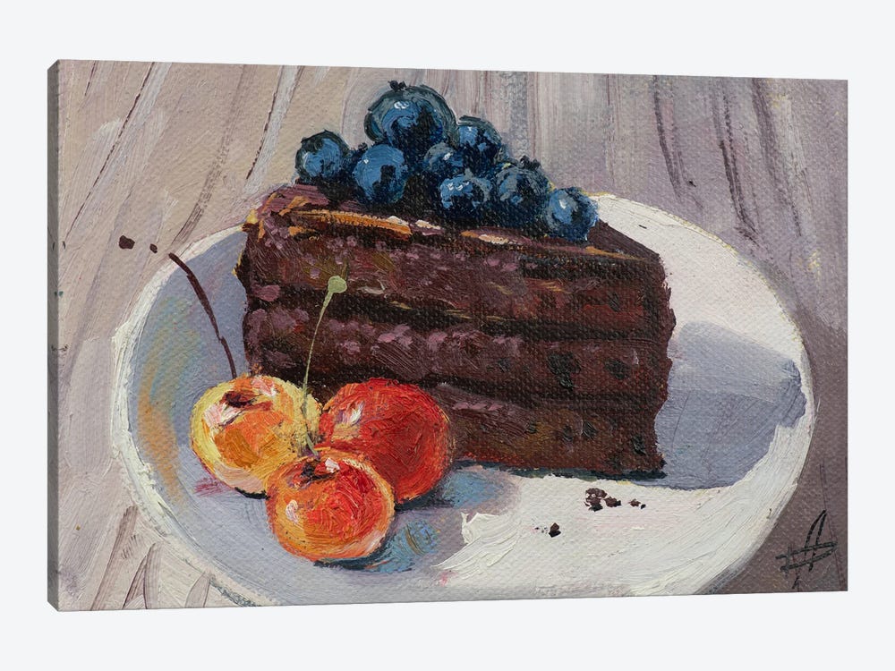 Piece Of Cake With Cherries by CountessArt 1-piece Canvas Art