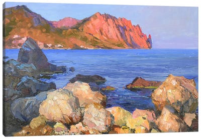 Evening View To The Karadag Mountain Canvas Art Print - Purple Art