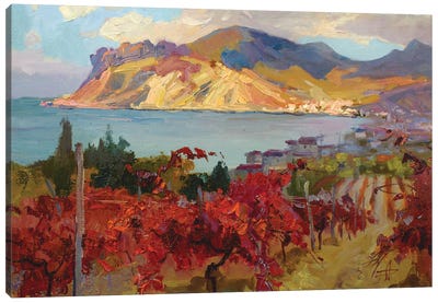 Autumn Vineyard By The Seaside Canvas Art Print - CountessArt