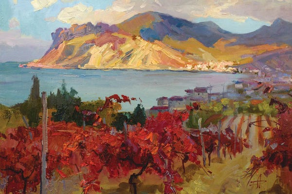 Vineyards: Autumn Vineyard By The Seaside by CountessArt