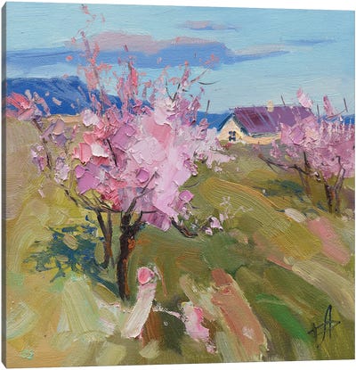 Spring Blossoming Peach Canvas Art Print - Pastel Impressionism