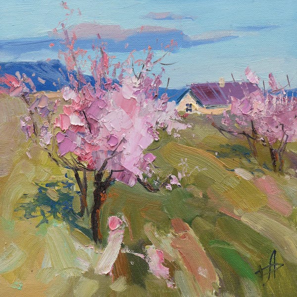 Pastel Impressionism: Spring Blossoming Peach by CountessArt