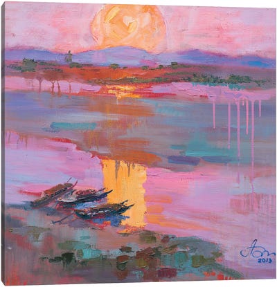 Sunset Over Ancient Bagan Canvas Art Print - Pastel Impressionism