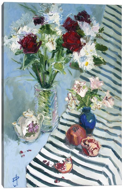 Vases and Pomegranate Canvas Art Print - CountessArt