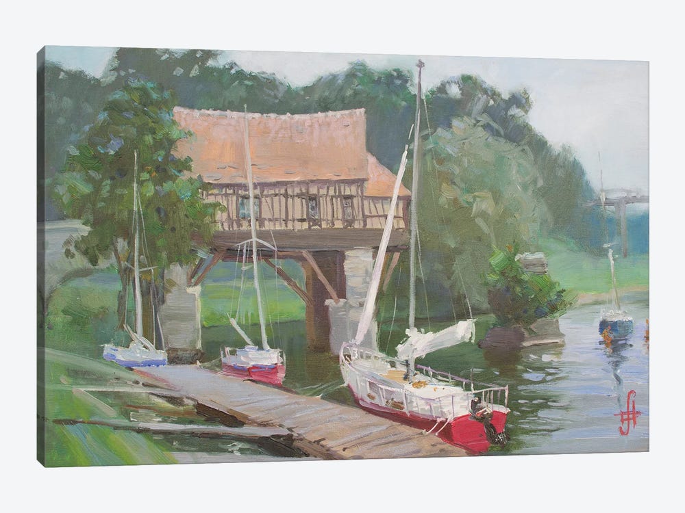Vernon Yachts Near Old Mill France by CountessArt 1-piece Art Print