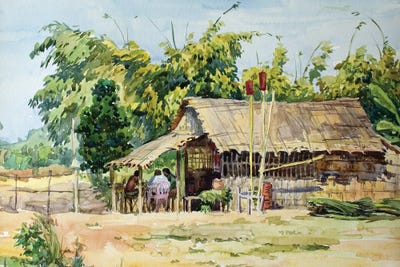 Village Cafe by CountessArt canvas print