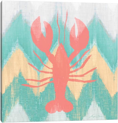 Sea Creature on Chevron IV Canvas Art Print - Lobster Art