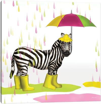 Raindrop Safari Zebra Canvas Art Print - Umbrella Art
