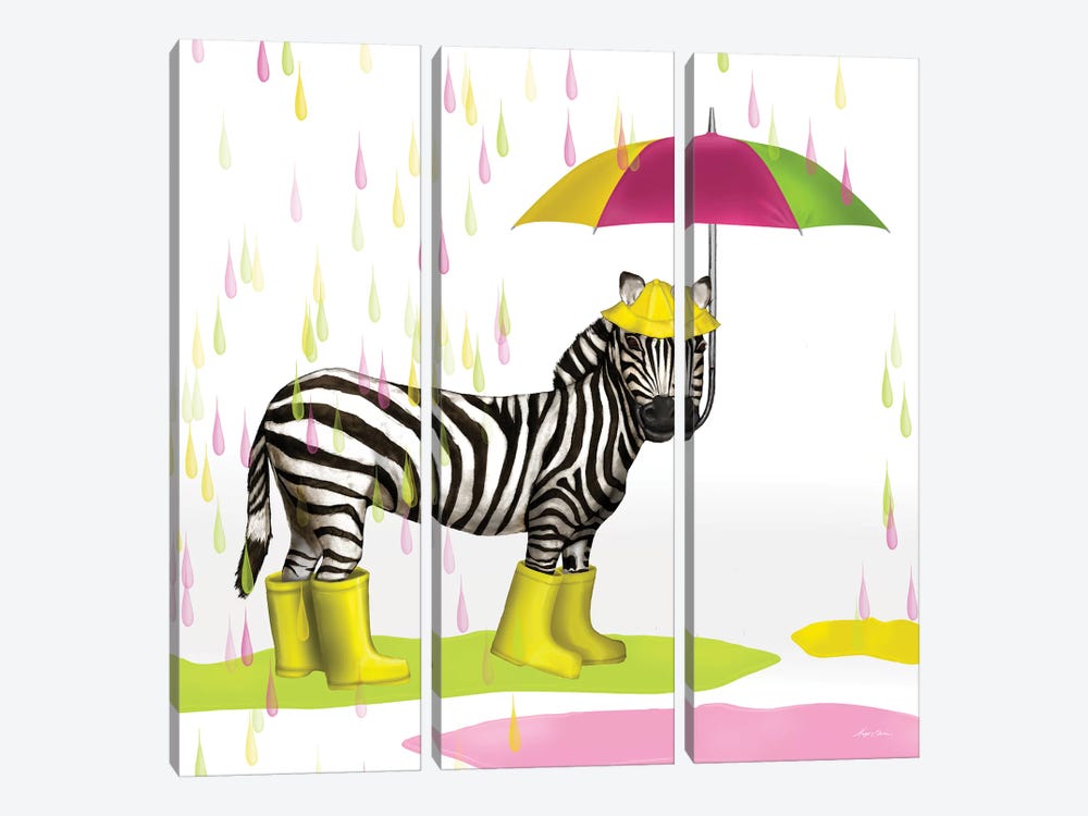 Raindrop Safari Zebra by Hugo Edwins 3-piece Canvas Artwork