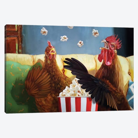 Popcorn Chickens Canvas Print #HEF106} by Lucia Heffernan Canvas Artwork