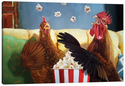 Popcorn Chickens Canvas Art Print - Animal Humor Art
