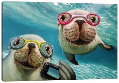 Underwater Selfie Canvas Art Print - Seals