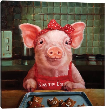 Gingerbread Pigs Canvas Art Print - Christmas Animal Art