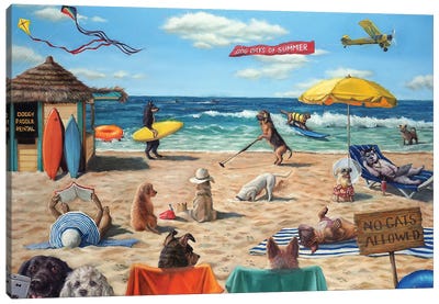 Dog Beach Canvas Art Print - Beach Décor